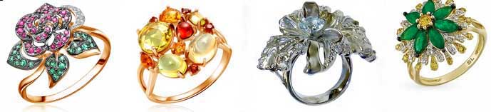 золотые и серебряные кольца с драгоценными камнями