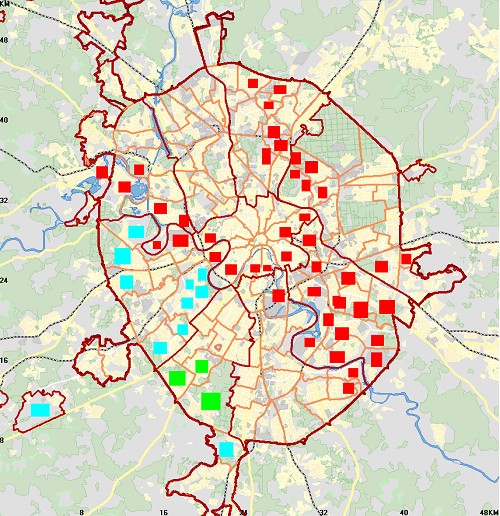 Карта плотности задымления Москвы